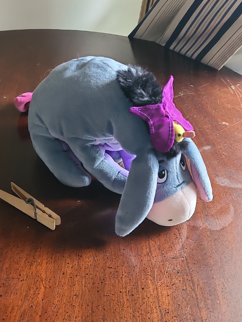 DISNEY Gund Blue-Gray Eeyore Plush with Purple Star Hat and Pink Tail